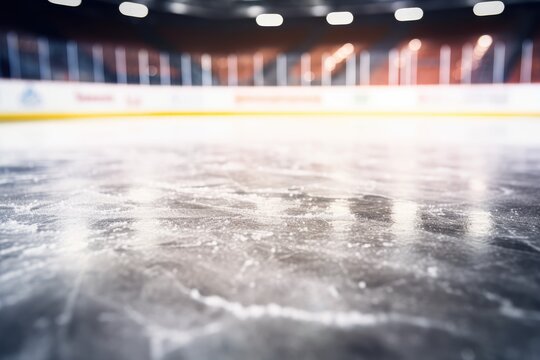 Ice hockey rink background with empty space for your text or image, Close-up of ice in a hockey rink, AI Generated