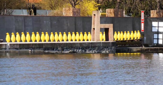 Yellow Penguins, Kampa Park in Prague, Czech Republic