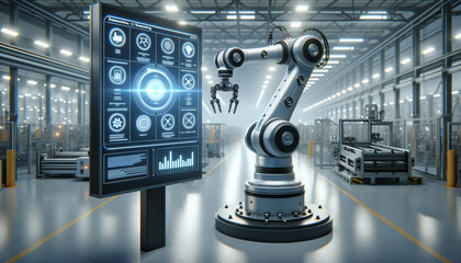 Modern robotic arm utilizing AI in precision manufacturing