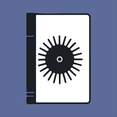 A black and white image of a notepad on a colored background. Vector illustration of simple shapes, icon, logo, isolated print