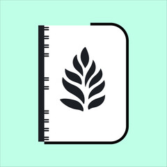 A black and white image of a notepad on a colored background. Vector illustration of simple shapes, icon, logo, isolated print