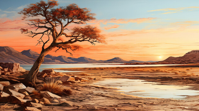 sunset in the desert HD 8K wallpaper Stock Photographic Image 