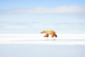 a lone polar bear walking on ice floe