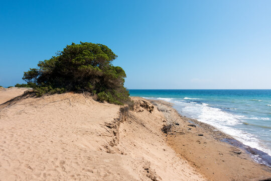 The gorgeous sandy beach of Issos in Corfu island, Greece