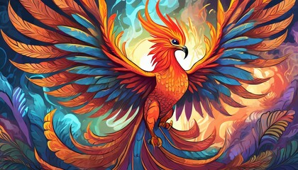 Fototapeta premium colorful parrot wallpaper Phoenix bird. fantastic magical illustration Fantasy background 