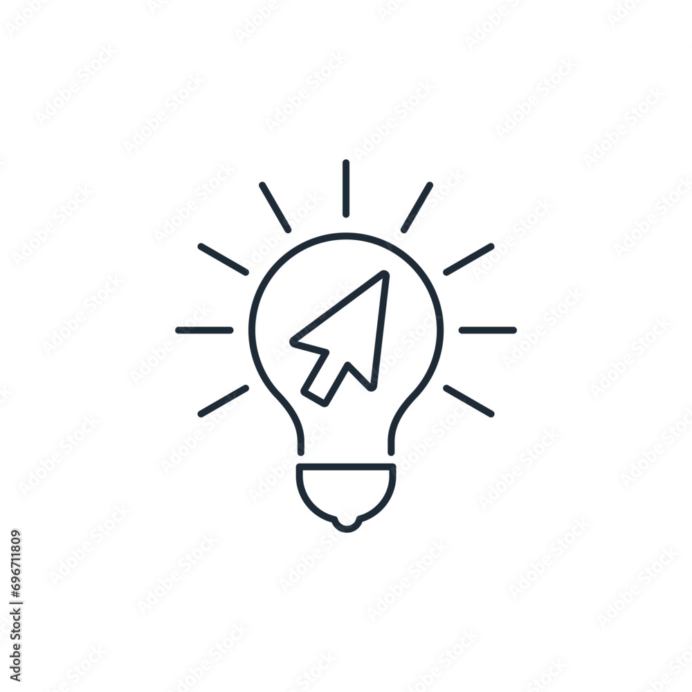 Poster control arrow in the light bulb. search for ideas, solutions, tips, hint.creativity button. vector l