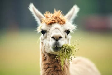 Foto auf Alu-Dibond alpaca with mouth full of grass © studioworkstock