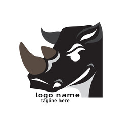 horned rhinoceros head logo design