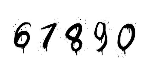 Spray painted graffiti of number on set. alphabet drip symbol. isolated on white background. vector illustration - obrazy, fototapety, plakaty