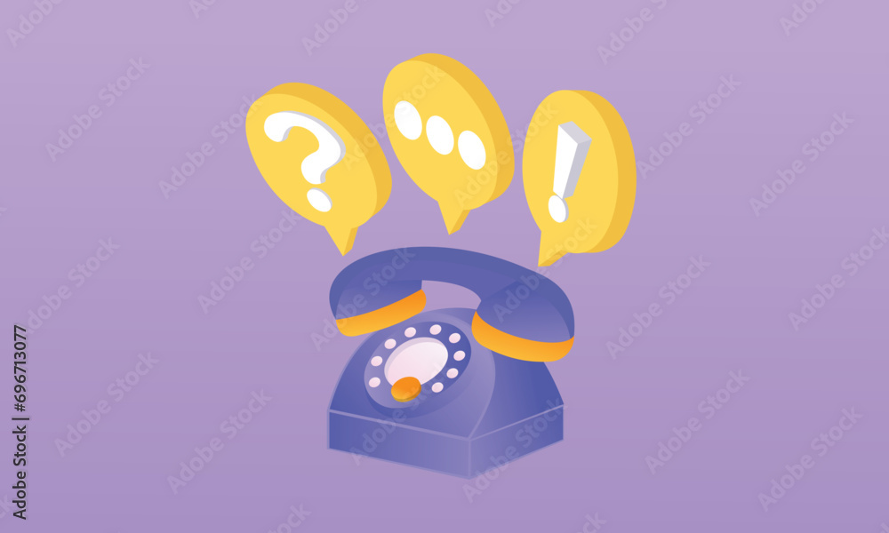 Poster 3d call phone and bubble talk. talking with service support hotline and call center icon concept.3d 