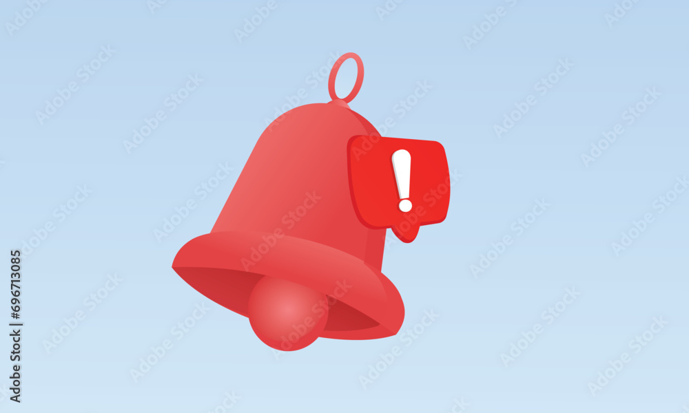 Poster 3d red danger attention bell or emergency notifications alert on rescue warning in background. bell 