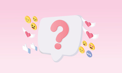 3D question mark icon sign or ask FAQ and QA answer solution information. Have a question, question answer sign or problem  3d handmade.3d goal for technology,online social media usage illustration.