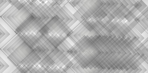 Abstract white and gray background design with layers of textured white transparent material in triangle and squares shapes. White color technology concept geometric line vector background.