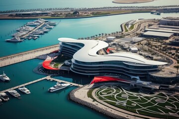 Dubai Metro as world's longest fully automated metro network (75 km), Dubai, UAE, Aerial photo, Yas...