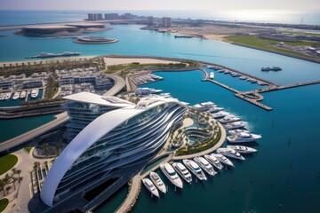 Aerial view of Dubai Marina, United Arab Emirates. Dubai is the fastest growing city in the world,...