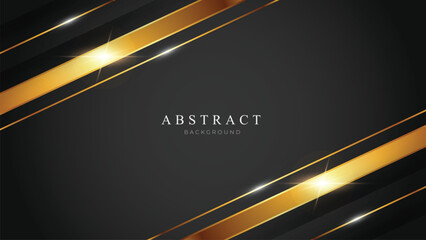 Realistic Luxury Abstract Background with Golden Lines. Deluxe and Elegant Background Design Vector Illustration. Black Backdrop in 3d Style.