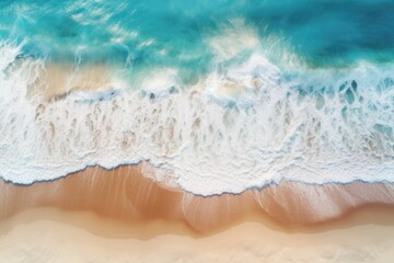 Aerial view of beautiful tropical beach with turquoise ocean wave, Aerial view capturing a beautiful sandy beach and ocean wave, taken by a drone, AI Generated