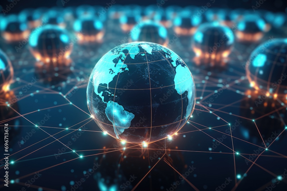Poster global network connection and internet communication concept. 3d rendering toned image, an abstract 