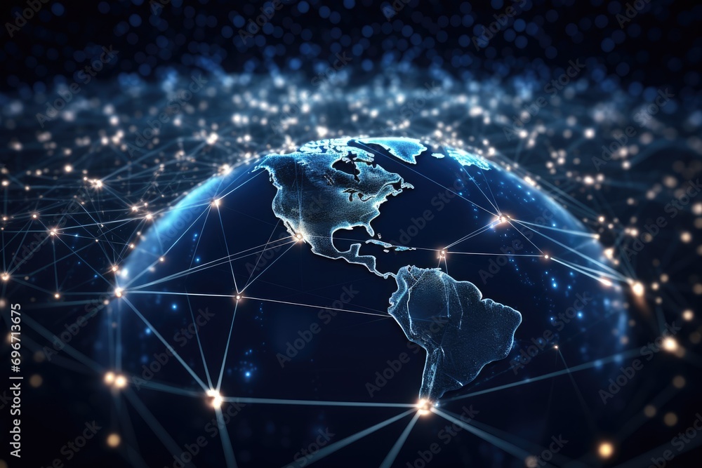 Poster global network connection over the world. 3d rendering toned image double exposure, an abstract digi