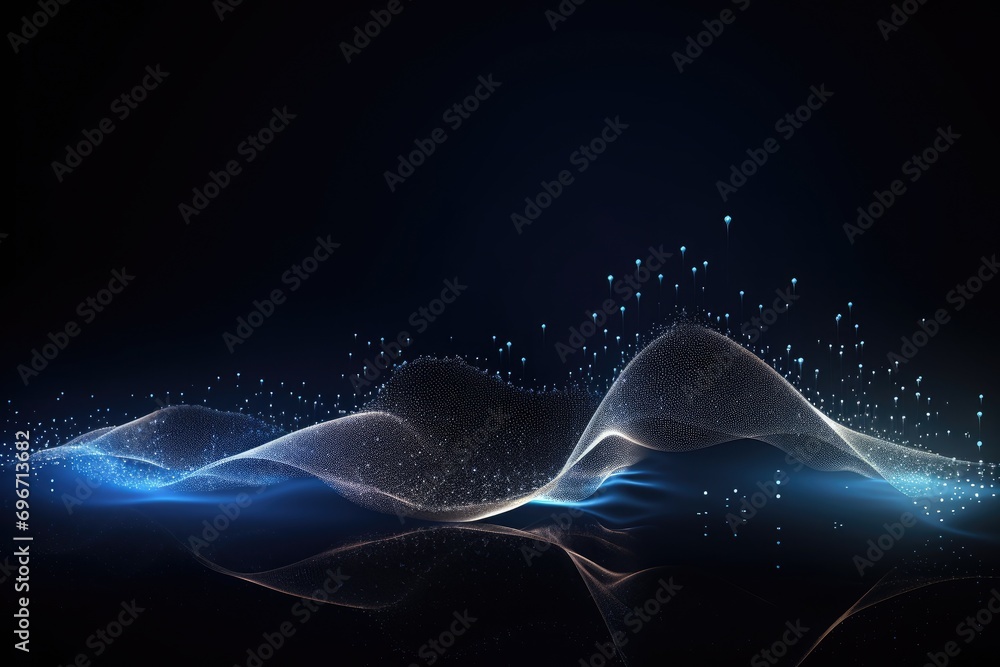 Poster abstract background with glowing particles, wave lines and bokeh, an abstract particles wave, design