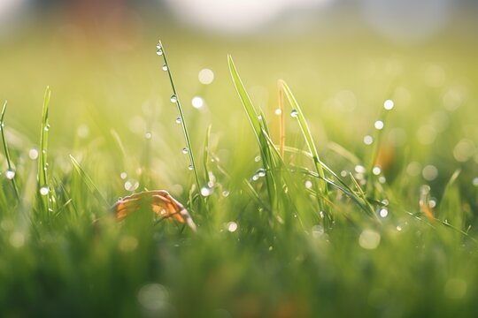 close-up of dew on green grass