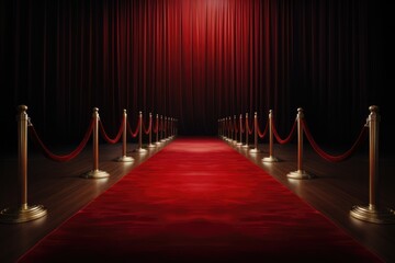 Red carpet with red carpet and red curtain, 3D rendering, An empty red carpet, AI Generated
