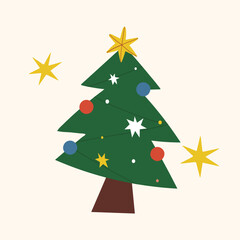 Christmas trees and stars - flat illustration