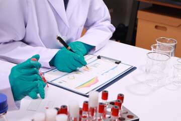 Researcher hand holding a blood vessel Vascular examination in a research laboratory Medical science laboratory, blood collection