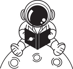 Doodle Astronaut Cartoon , line art, reading