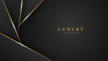 Realistic Luxury Abstract Background with Golden Lines. Deluxe and Elegant Background Design Vector Illustration. Black Backdrop in 3d Style.