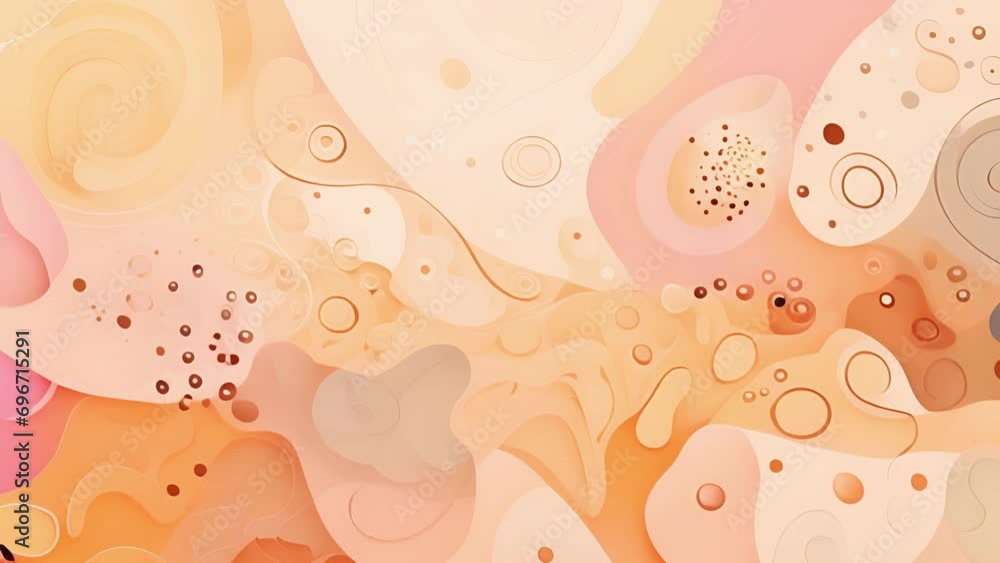 Poster closeup of an enchanting abstract background in pale peach fuzz shades, with whimsical shapes and pa