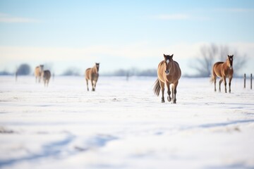 horses in a snowy pastureland
