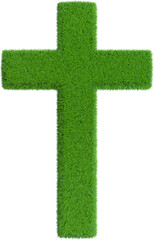 Christian Cross from grass. 3D rendering illustration.
