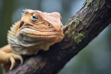 Obraz premium close-up of monitor lizard navigating tree knot