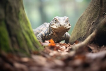 Fototapeta premium monitor lizard approaching tree hole entrance