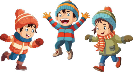 Happy children cartoon wearing winter clothes
