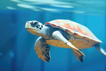 Tuinposter profile of turtle swimming in a blue lake © studioworkstock