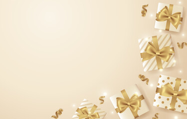 Elegant Gift Box with Golden Ribbon Background