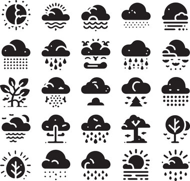 Set of silhouette flat style clouds sky elements vector illustration