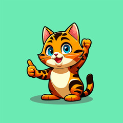 Fototapeta premium Illustration of a cute cat giving a thumbs up