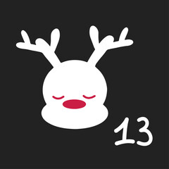 Christmas advent calendar in the style of minimalism, flat lay. Day 13 with white silhouette of deer