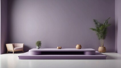 Pastel purple podium background for cosmetic product display, presentation and advertisement. Minimalist clean empty room