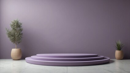 Fototapeta na wymiar Pastel purple podium background for cosmetic product display, presentation and advertisement. Minimalist clean empty room