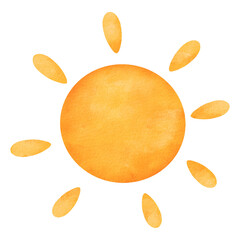 sun with rays. for children's books, greeting cards, and vibrant illustrations. Let the sun's lively character shine through in your creative projects. watercolor illustration in a cartoon style