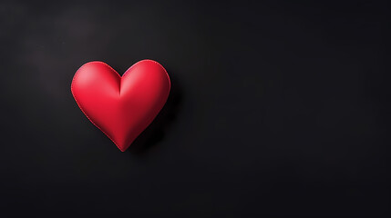 Red heart shape on black background with empty space, Happy Valentine's Day concept, blank background