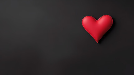 Red heart shape on black background with empty space, Happy Valentine's Day concept, blank background