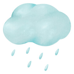 watercolor illustration. fluffy cloud and gentle raindrops in a cartoon style. for children's books, weather-related graphics, or imaginative artworks. delightful and soothing atmosphere