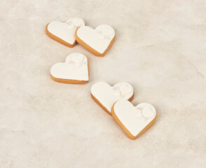 Heart cookies engagement wedding organization on the table style up view.