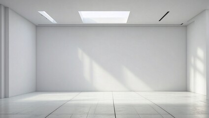 Empty room with grey walls, curtains and light shadow from the window, seen from the front. Modern minimalist background for product presentation or display