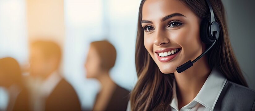 Female leader assisting employees in customer support or office services through coaching and mentoring in business, call center, telemarketing, sales, and advice.